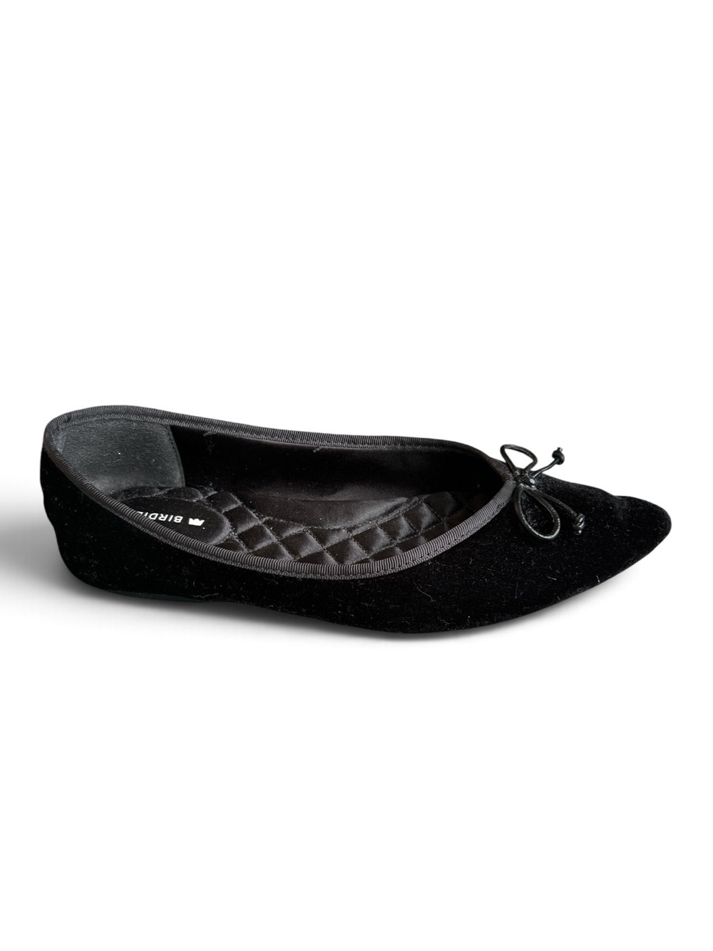 Birdies Goldfinch Flats in Black Velvet Size 7.5 Pointed Toe Bow